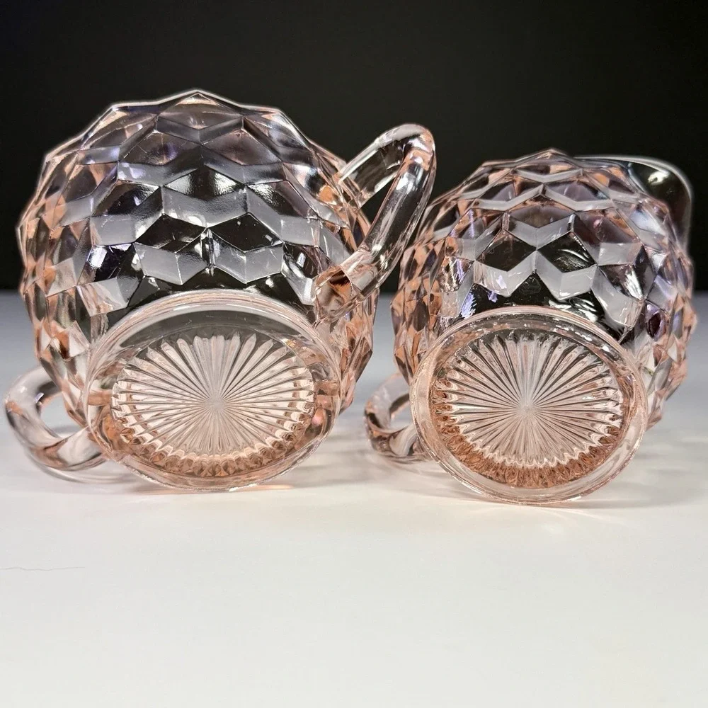 Vintage Jeannette Cubist Pink Depression Glass Sugar & Creamer Set Cube Pattern